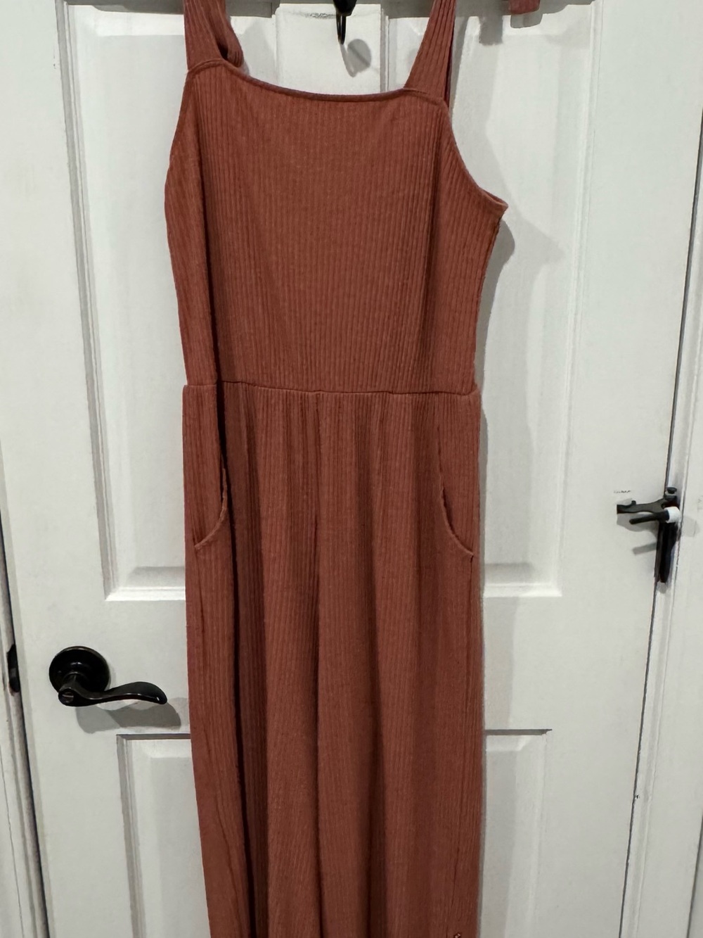 American Eagle Outfitters Ribbed Jumpsuit in Rust Brown